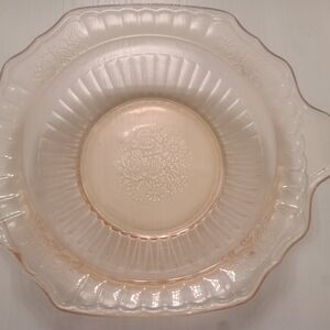 Vintage Pink Depression Glass Serving Bowl with Floral Motif